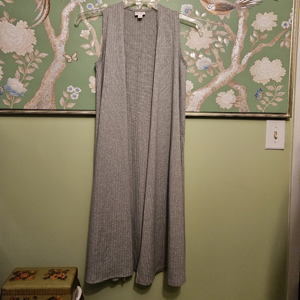 Lularoe Elegance Silver Metalic Long Duster XS
